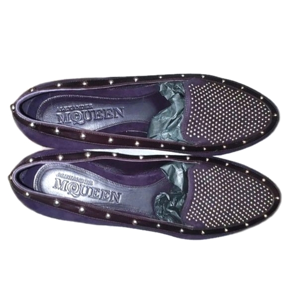 Alexander McQueen Scarpa Pelle Purple Suede Studded Loafers - Picture 1 of 12